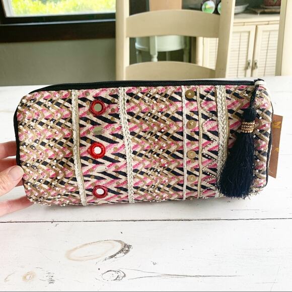 Boho Embellished Clutch With Tassel - Picture 2 of 9